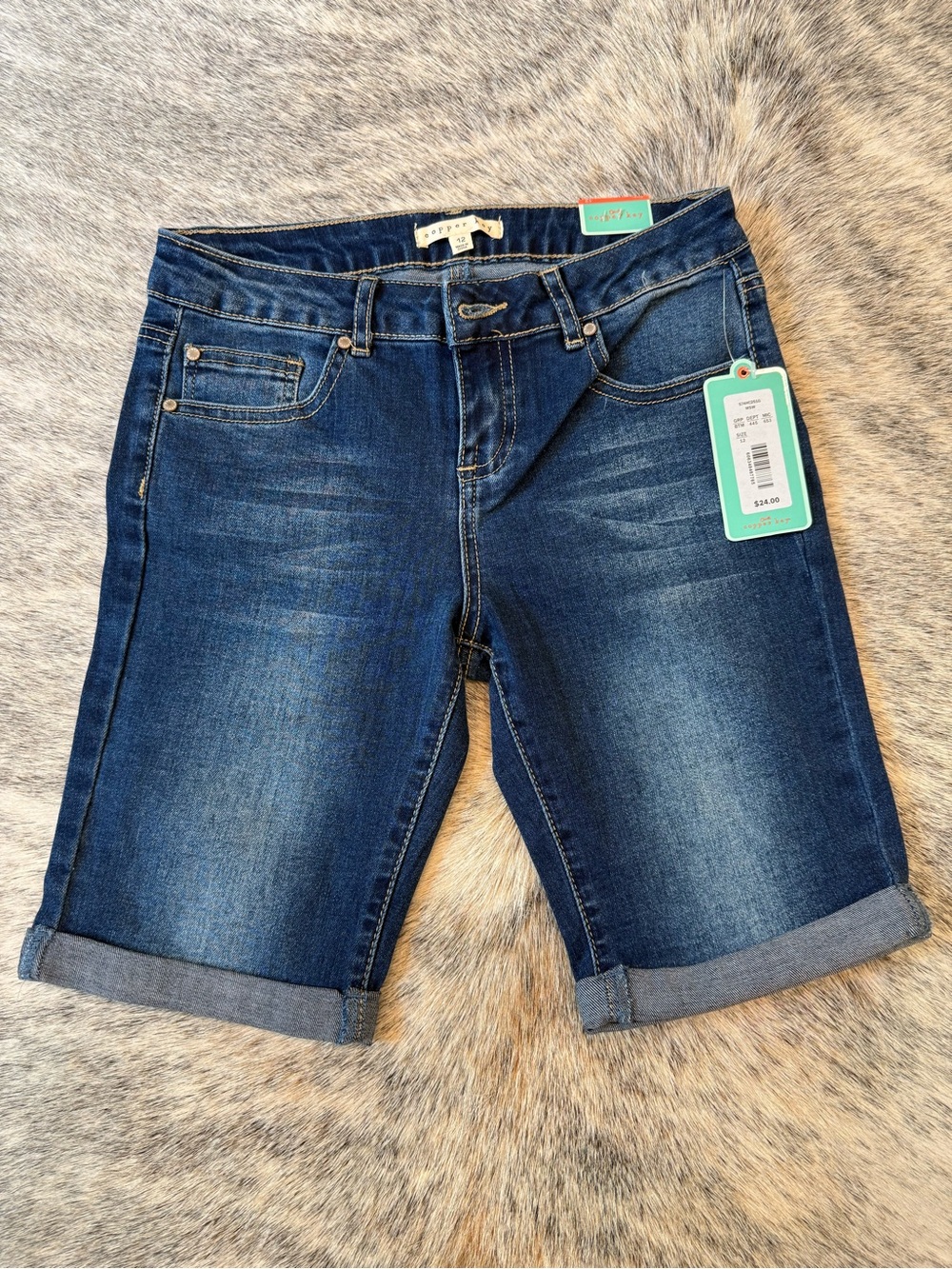 Copper Key Dark Blue Denim Roll-Cuff Kids Shorts